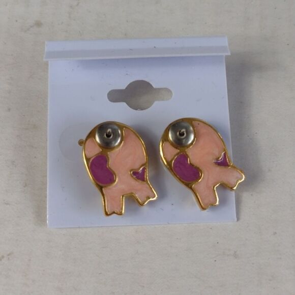 Vintage Irresistibles Piggy PIG Earrings 80s Pierced Metal Front to Back Style - Picture 6 of 8